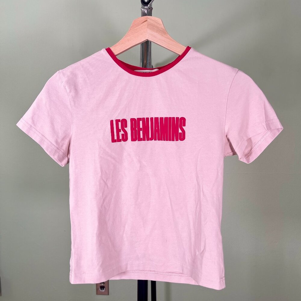 Les Benjamins Light Dusty Pink with Red Neckline & Lettering - Women's Size L